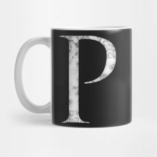 P in Roman White Marble Latin Alphabet Letter Sticker Mug